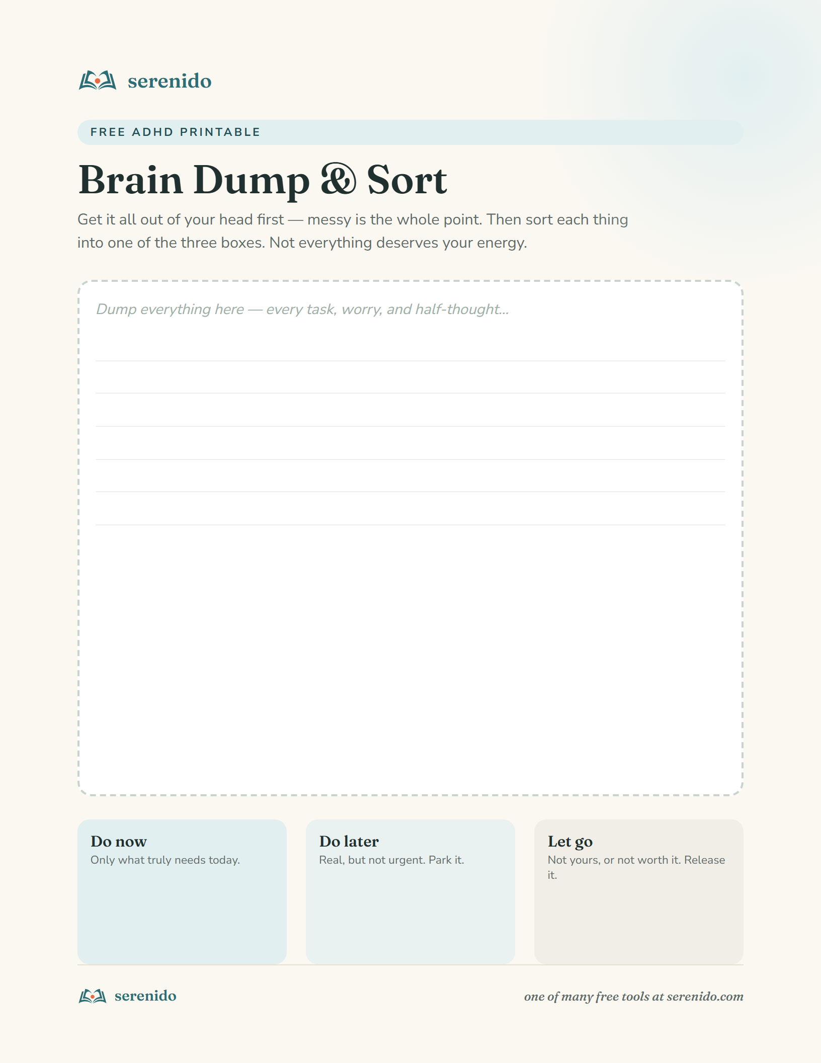 Preview of the Brain Dump & Sort printable